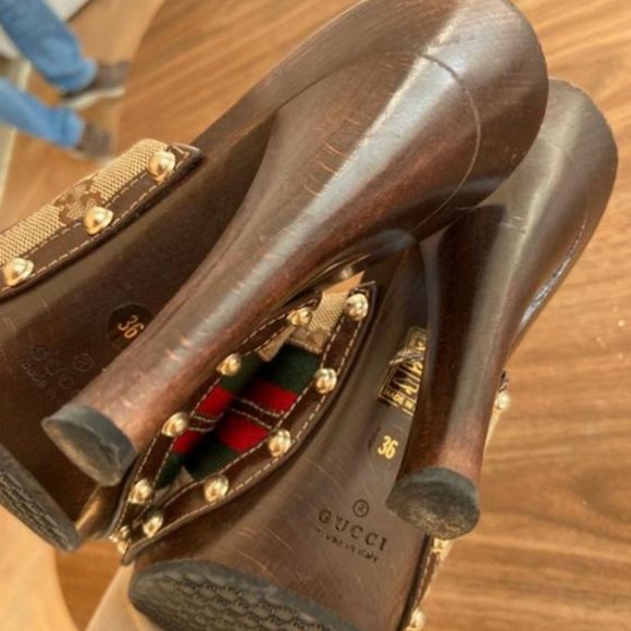 Gucci GG Monogram Canvas Horsebit Wood Platform Mules EU 36 - Picture 3 of 6